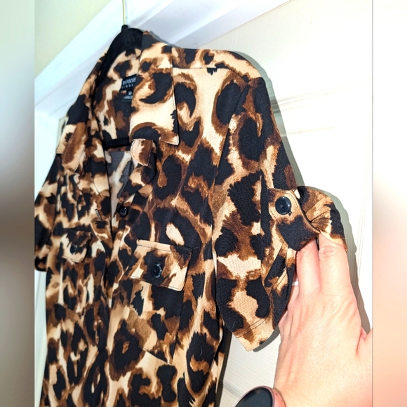 En Focus Studio Size 10 Women's Knee Length Leopard Collar Shirt Dress NWoT - Picture 3 of 10